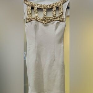 RED CLOVER Elegant Gold Sequin and Cream Dress Size Small